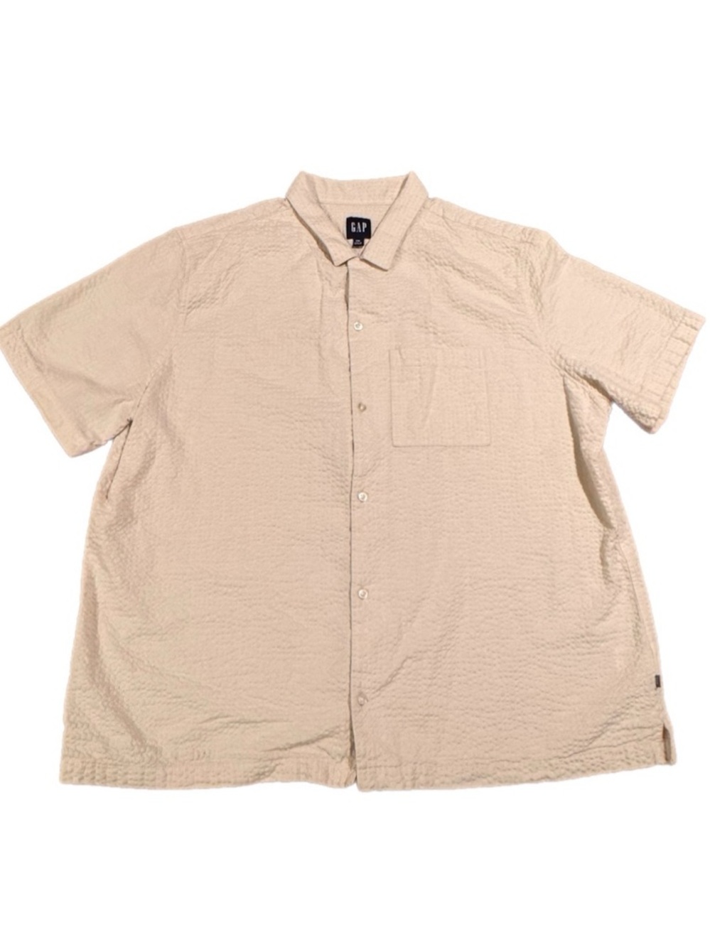 GAP Short-Sleeve Seersucker Button-Down Shirt in Creamy Yellow Size XXL